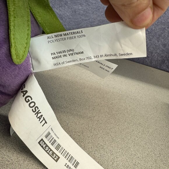 IKEA Sagoskatt Plush Toy Car - Purple With Green Leaf Hat - 8" Cute & Comfy - Picture 7 of 8